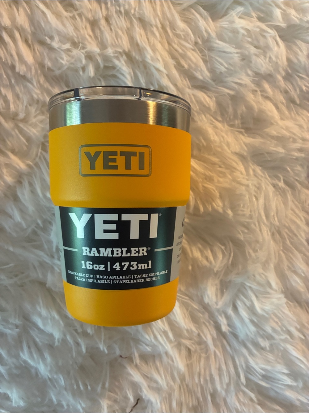 Yeti Rambler 16oz Tumbler in Bright Yellow with Silver Rim